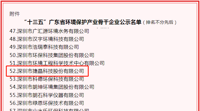 喜訊！捷晶科技獲“‘十三五’廣東省環(huán)境保護產(chǎn)業(yè)骨干企業(yè)”認定